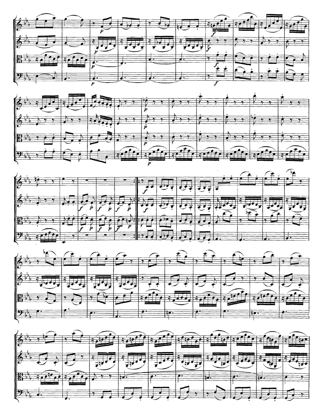 Mozart《Quartet No.4 in C Major,K.157》（总谱）