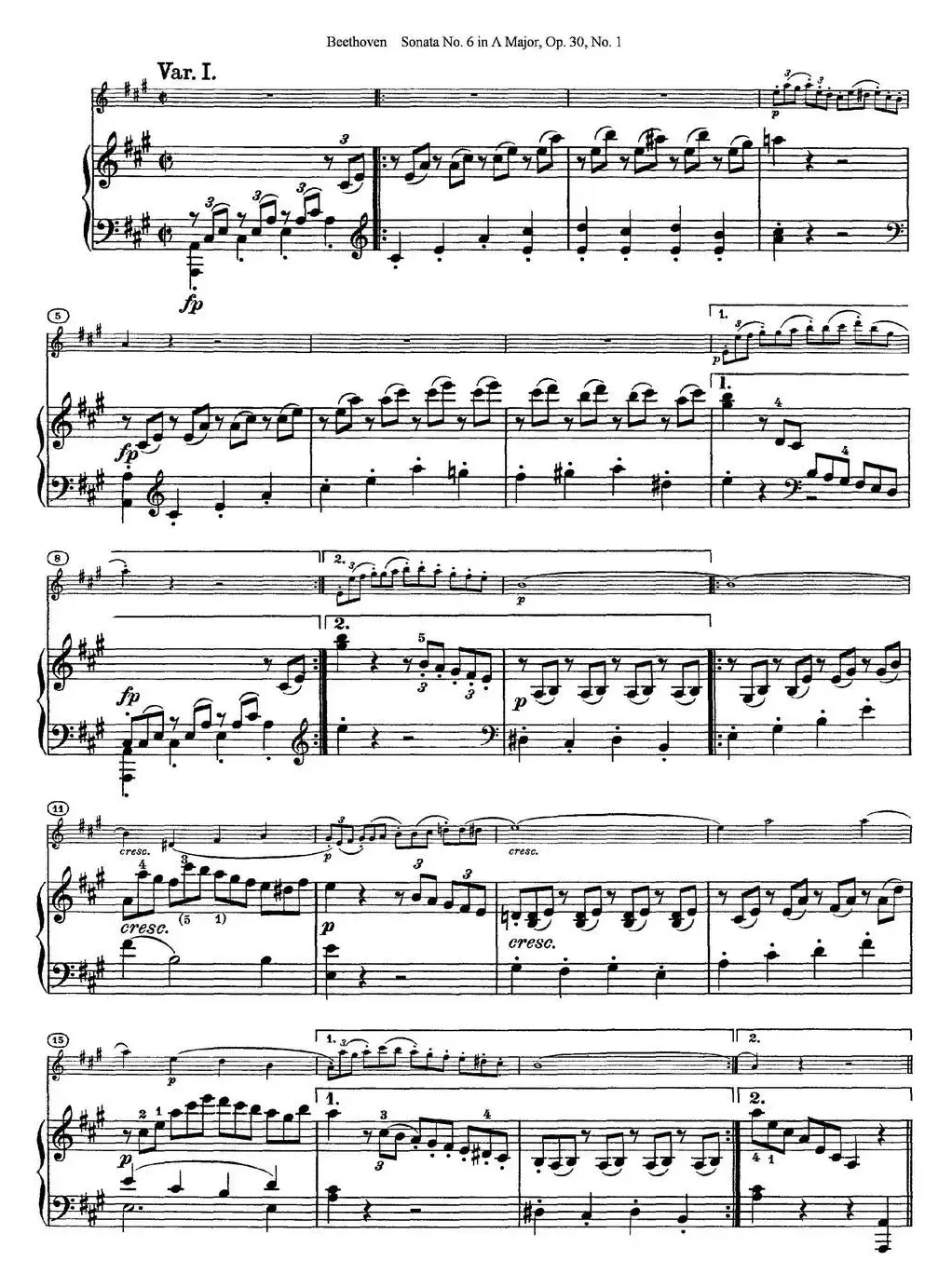 Violin Sonata No.6 in A Major Op.30 No.1（小提琴+钢琴伴奏）