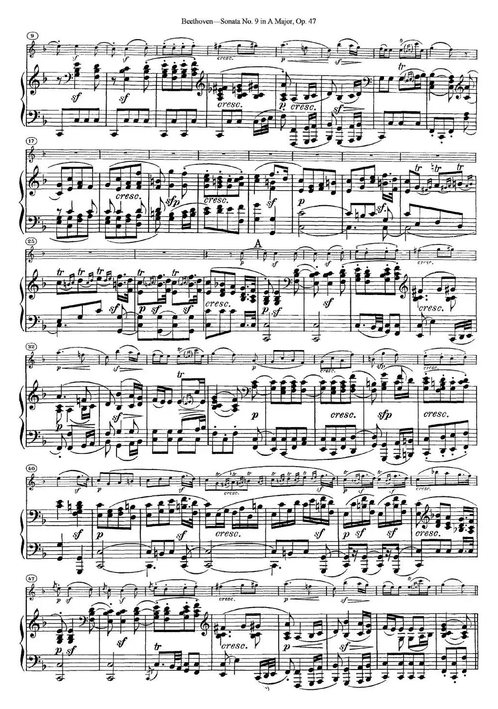 Violin Sonata No.9 in A Major Op.47（小提琴+钢琴伴奏）