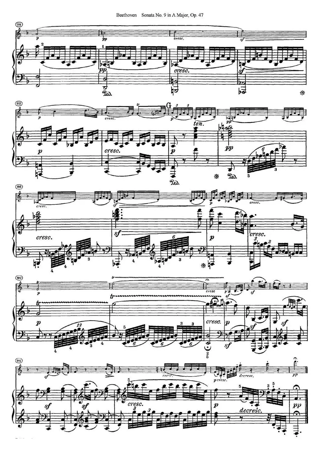 Violin Sonata No.9 in A Major Op.47（小提琴+钢琴伴奏）