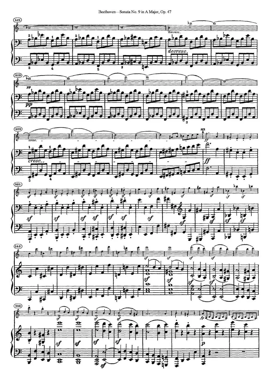 Violin Sonata No.9 in A Major Op.47（小提琴+钢琴伴奏）