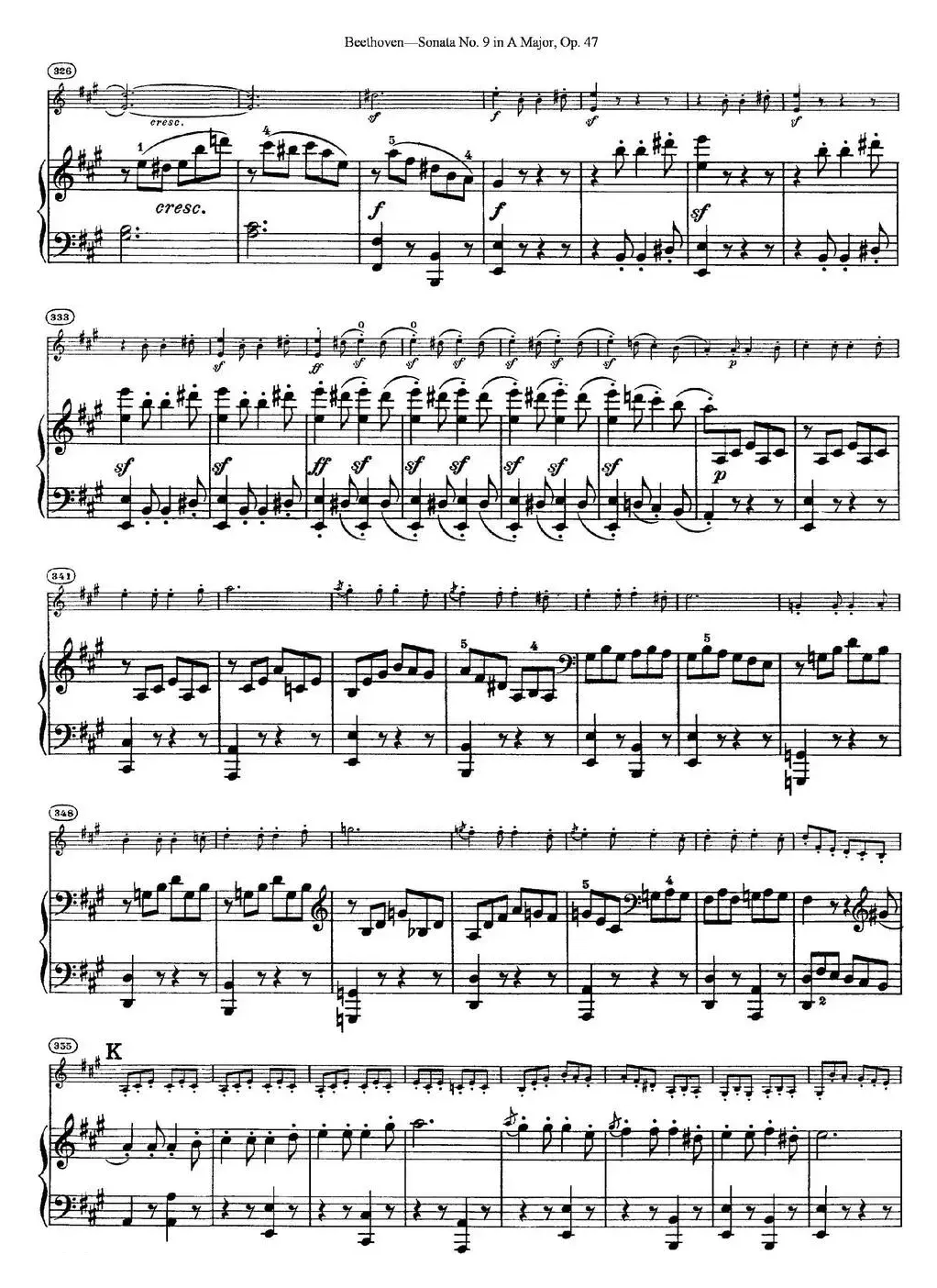 Violin Sonata No.9 in A Major Op.47（小提琴+钢琴伴奏）