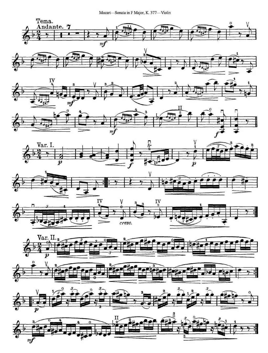 Violin Sonata in F Major K.377