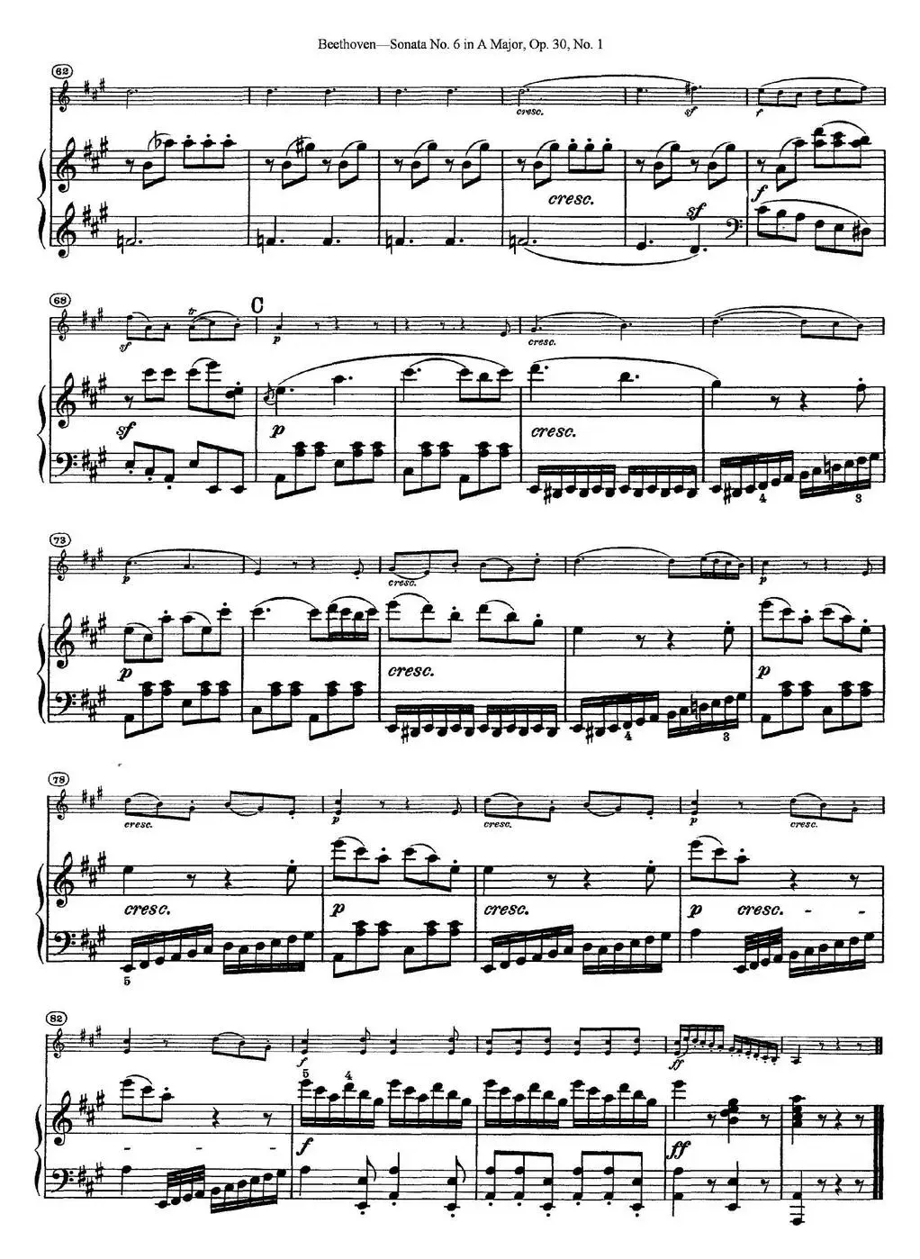 Violin Sonata No.6 in A Major Op.30 No.1（小提琴+钢琴伴奏）