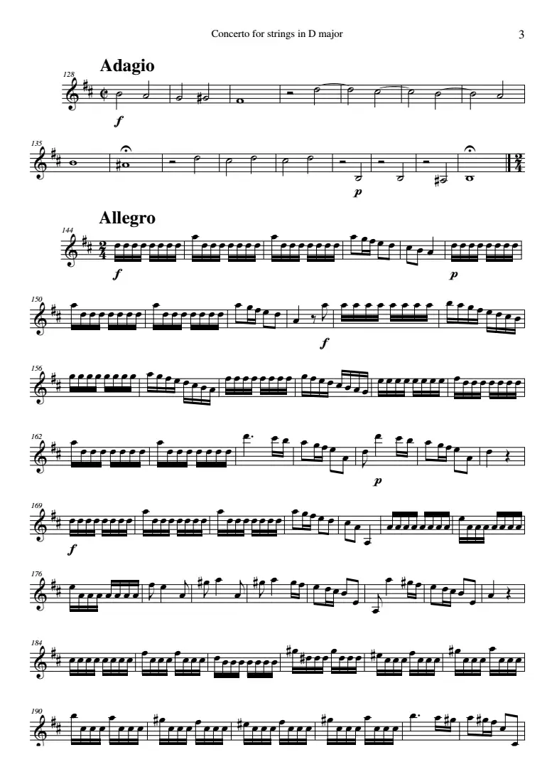 Concerto for strings in D Major（RV121、Violin Ⅱ分谱）