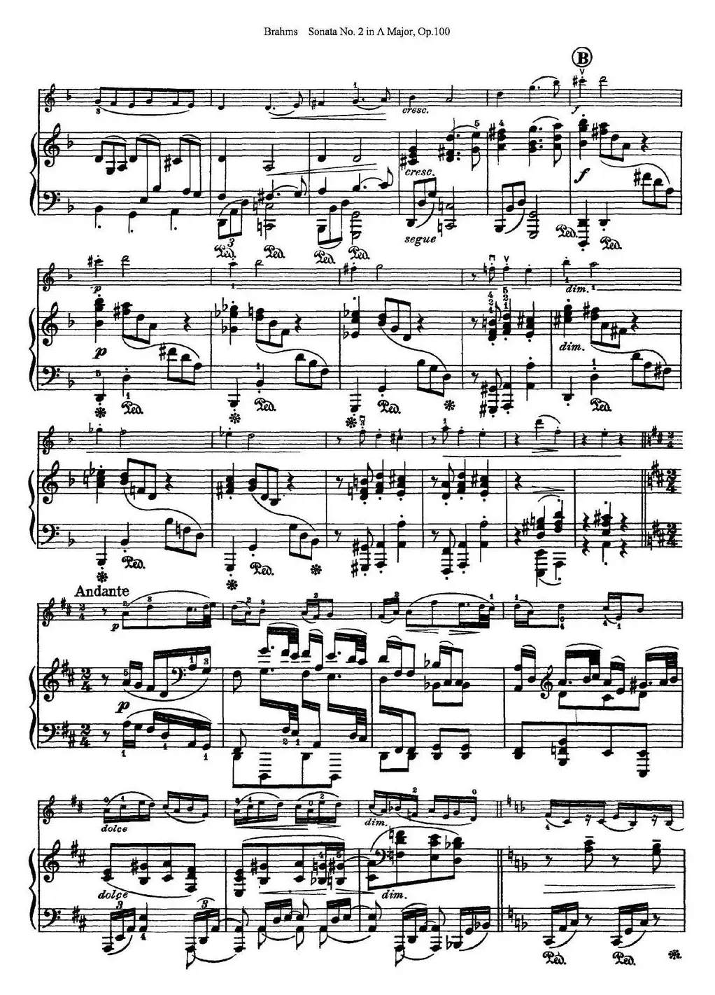 Violin Sonata No.2 in A Major Op.100（小提琴+钢琴伴奏）