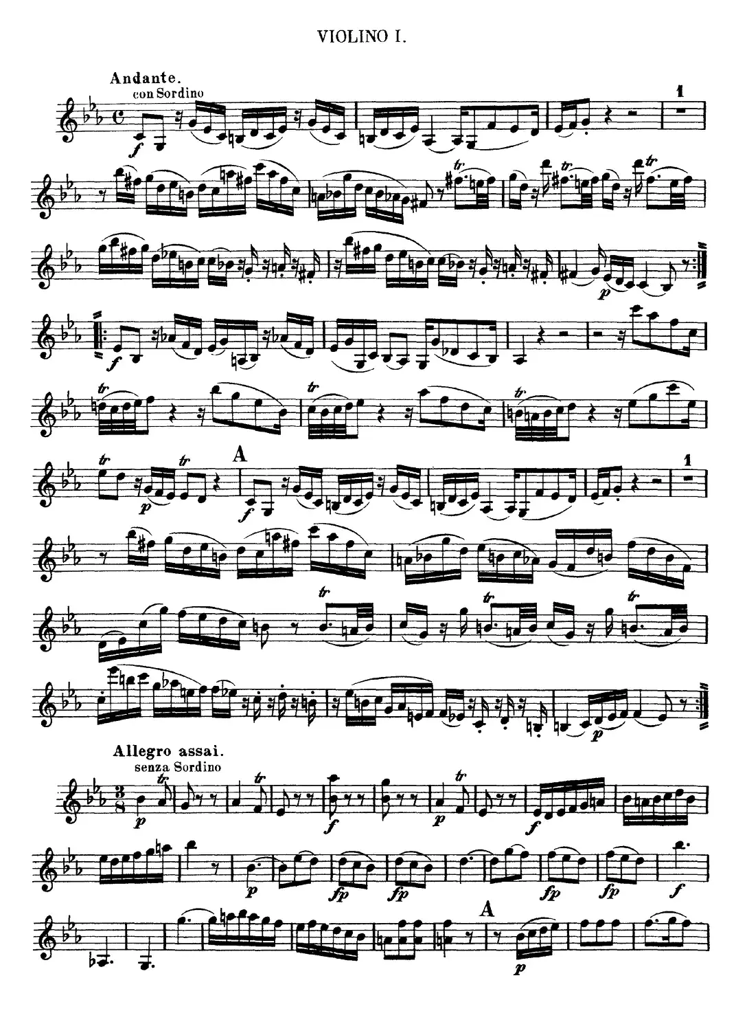 Mozart《Quartet No.11 in Eb Major,K.171》（Violin 1分谱）