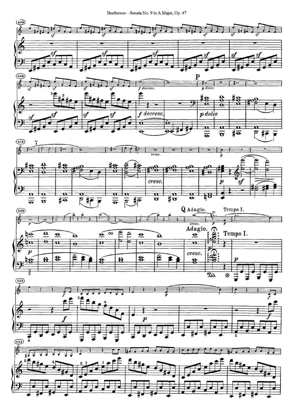 Violin Sonata No.9 in A Major Op.47（小提琴+钢琴伴奏）