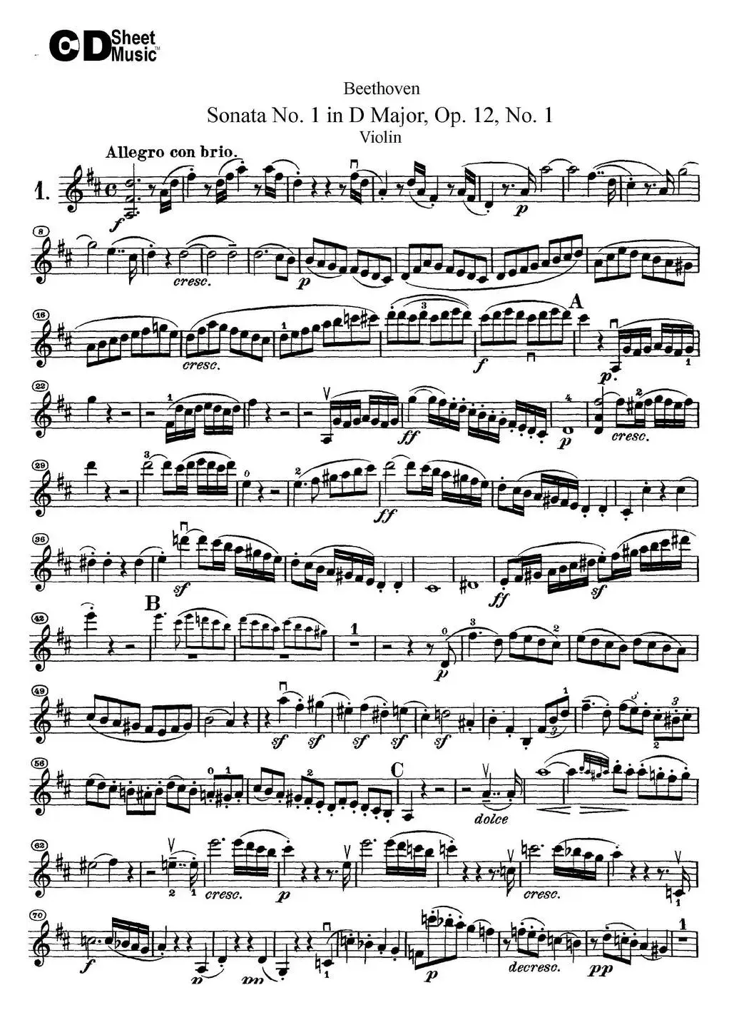 Violin Sonata No.1 in D Major Op.12 No.1