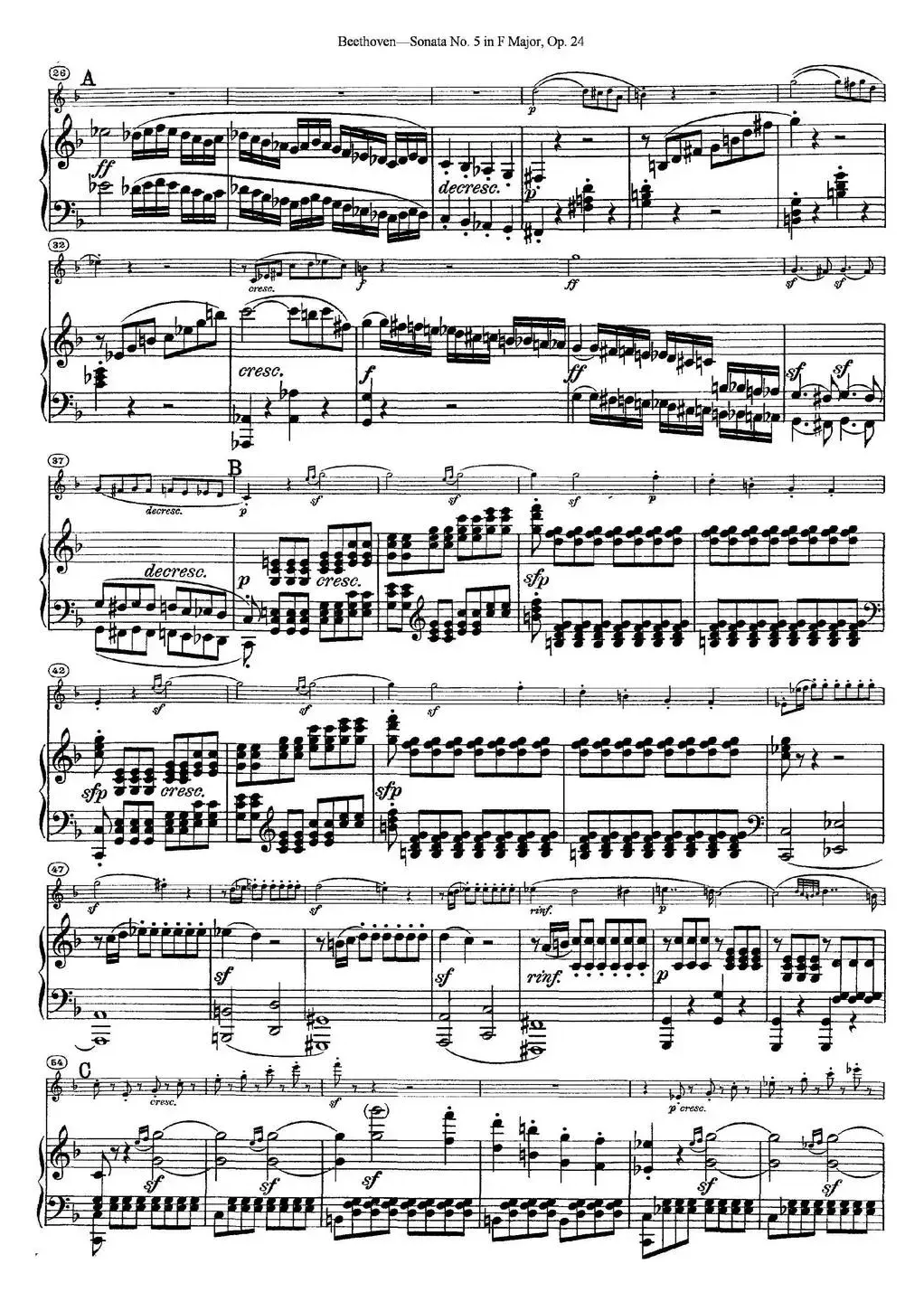 Violin Sonata No.5 in F Major Op.24（小提琴+钢琴伴奏）