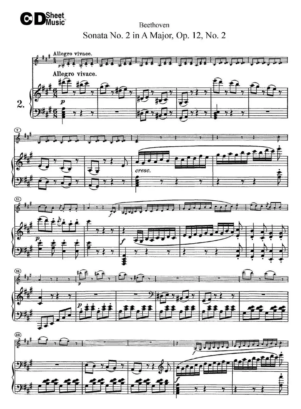 Violin Sonata No.2 in A Major Op.12 No.2（小提琴+钢琴伴奏）