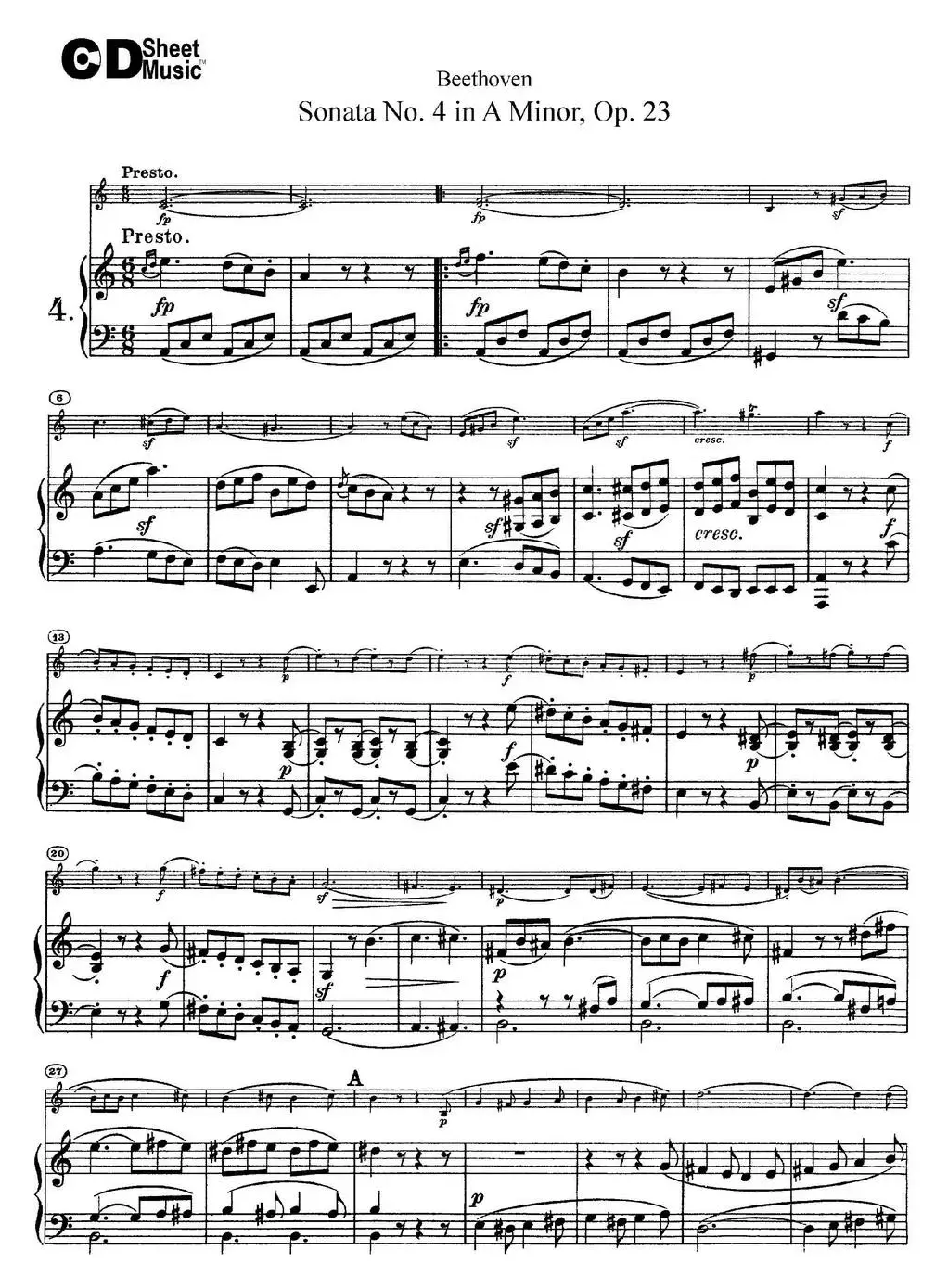 Violin Sonata No.4 in A Minor Op.23（小提琴+钢琴伴奏）