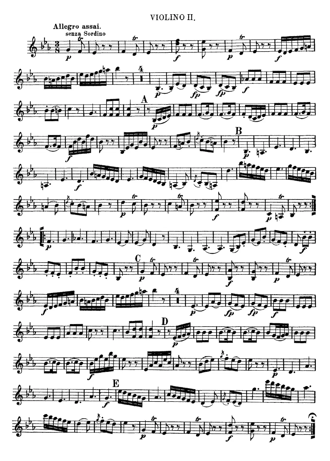 Mozart《Quartet No.11 in Eb Major,K.171》（Violin 2分谱）