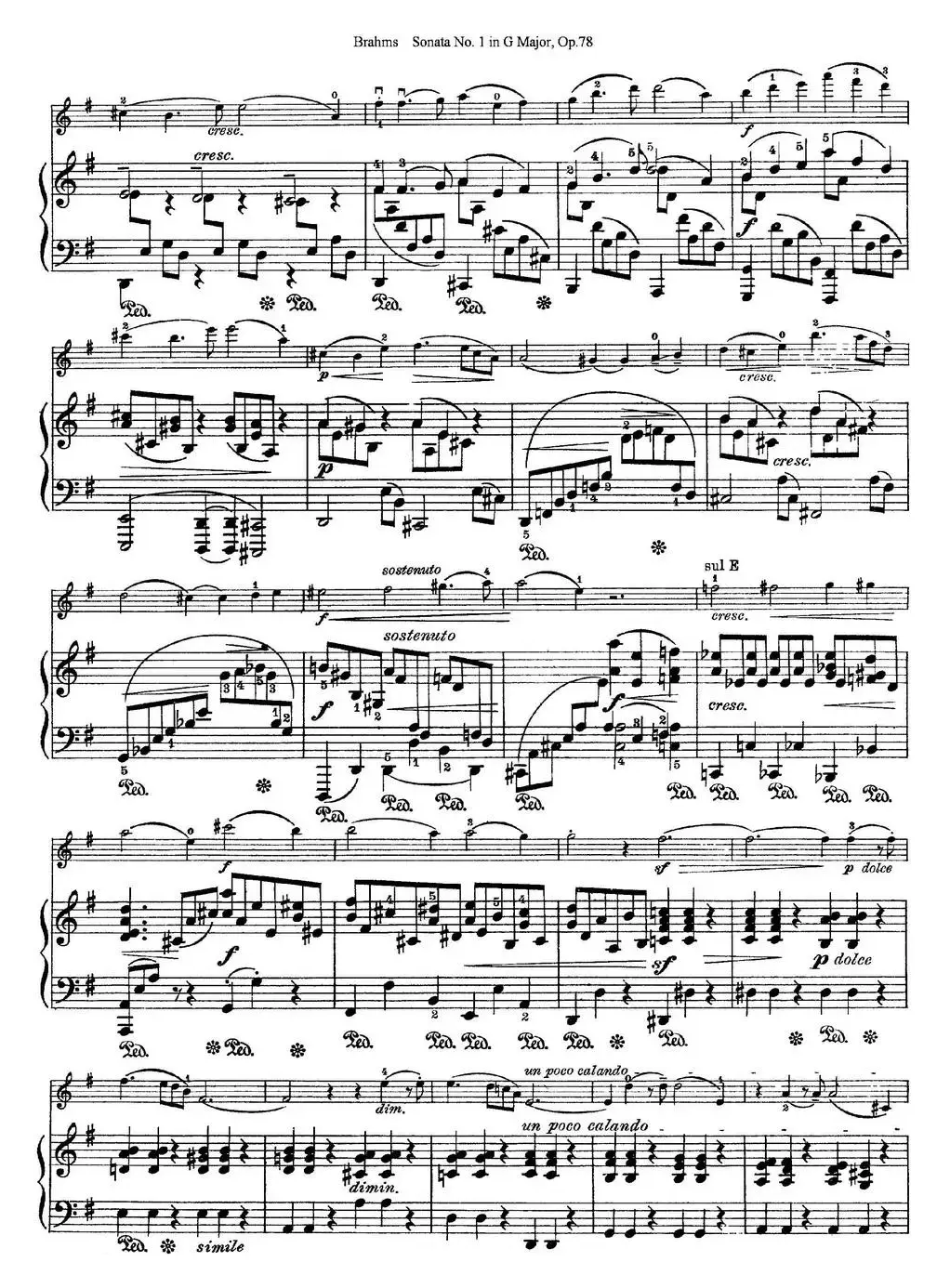 Violin Sonata No.1 in G Major Op.78（小提琴+钢琴伴奏）