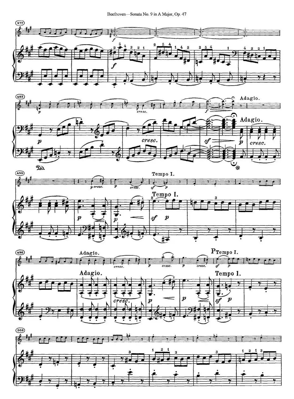 Violin Sonata No.9 in A Major Op.47（小提琴+钢琴伴奏）