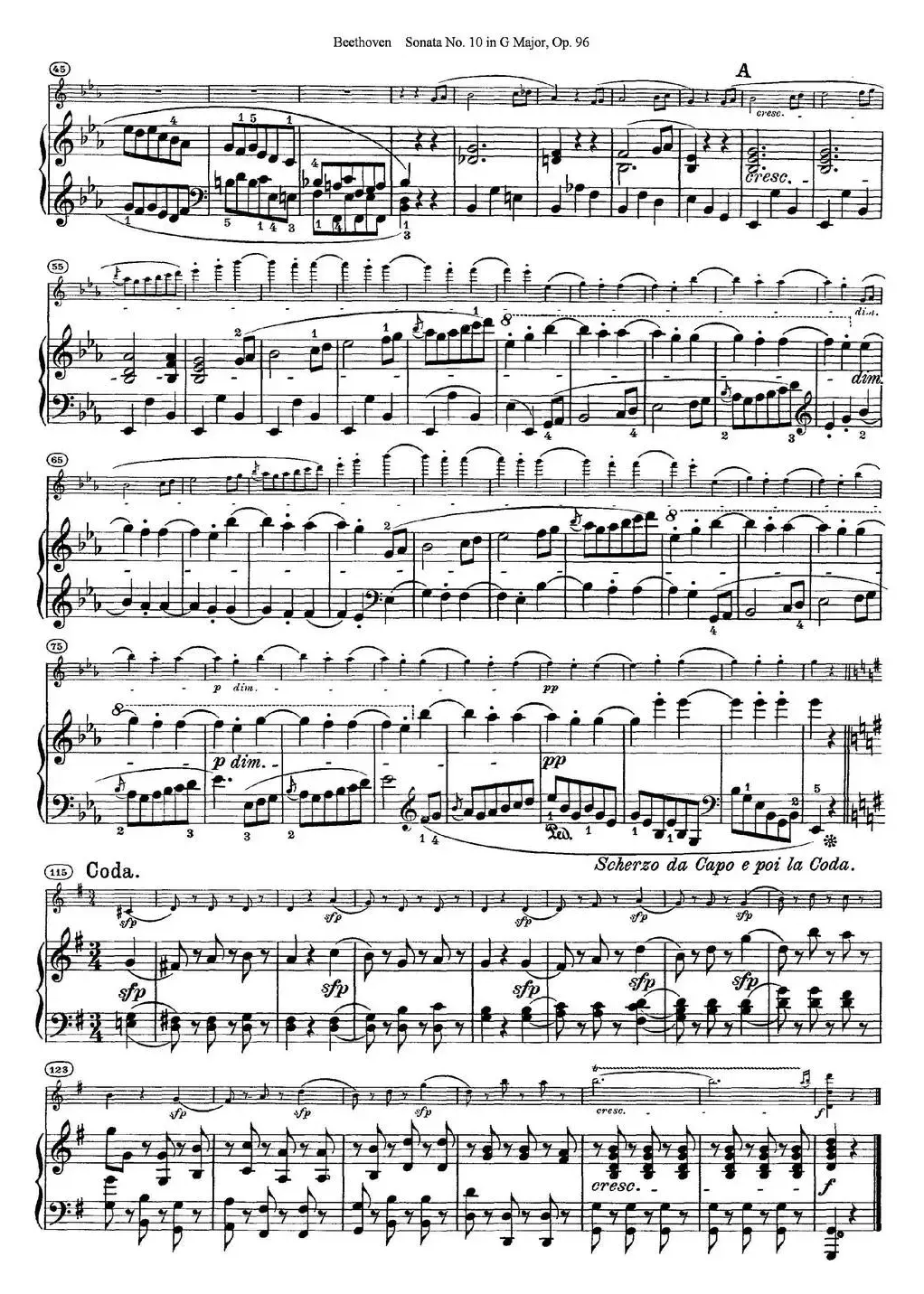 Violin Sonata No.10 in G Major Op.96（小提琴+钢琴伴奏）