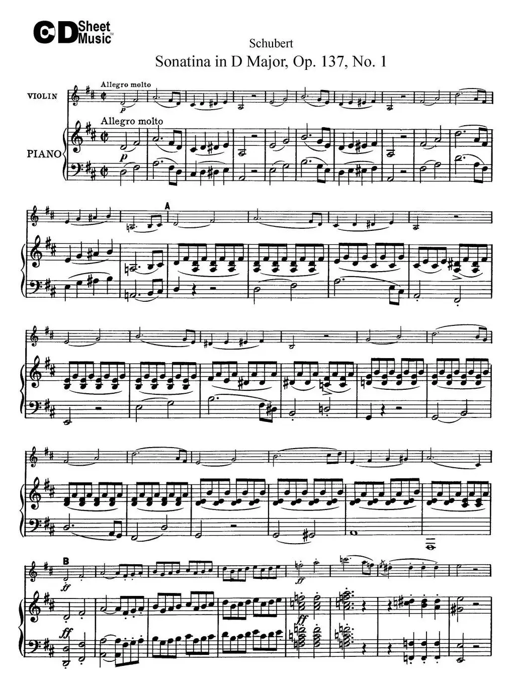 Violin Sonatina in D major Op.137 No.1（小提琴+钢琴伴奏）