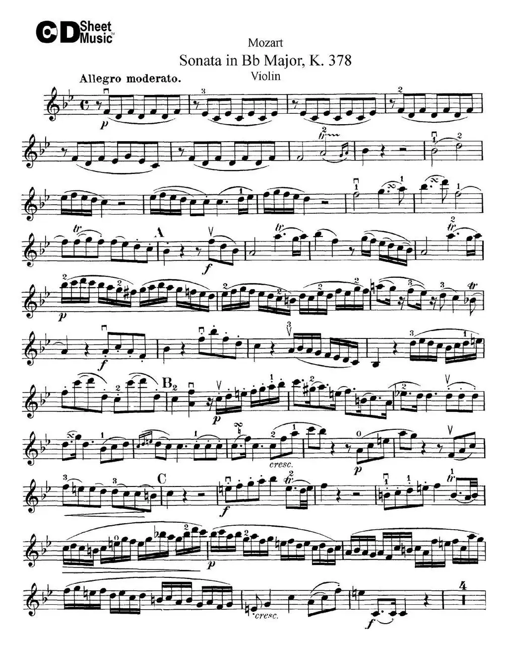 Violin Sonata in Bb Major K.378