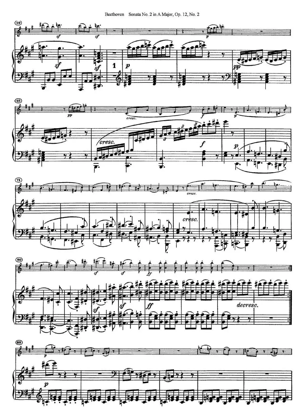 Violin Sonata No.2 in A Major Op.12 No.2（小提琴+钢琴伴奏）