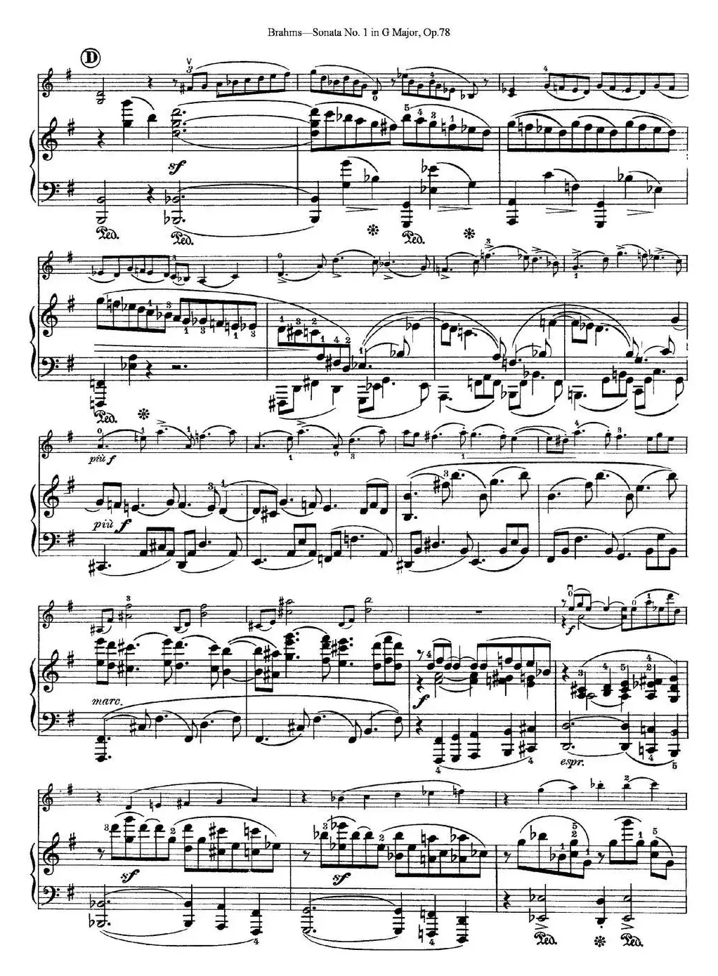 Violin Sonata No.1 in G Major Op.78（小提琴+钢琴伴奏）