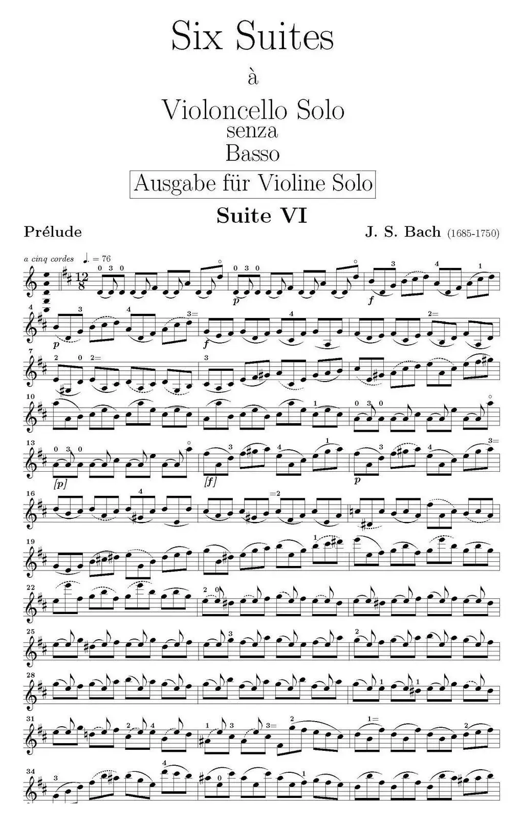 Six Suite Violincello Solo senza Basso（Suite VI）（6首无伴奏大提琴组曲·Ⅵ）