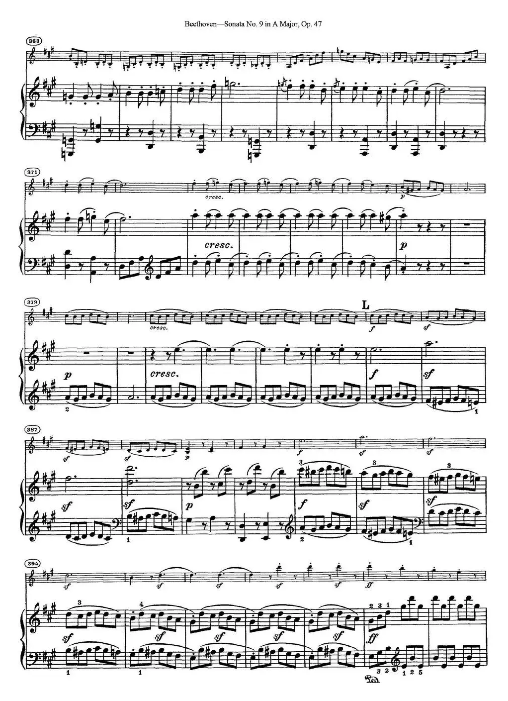 Violin Sonata No.9 in A Major Op.47（小提琴+钢琴伴奏）