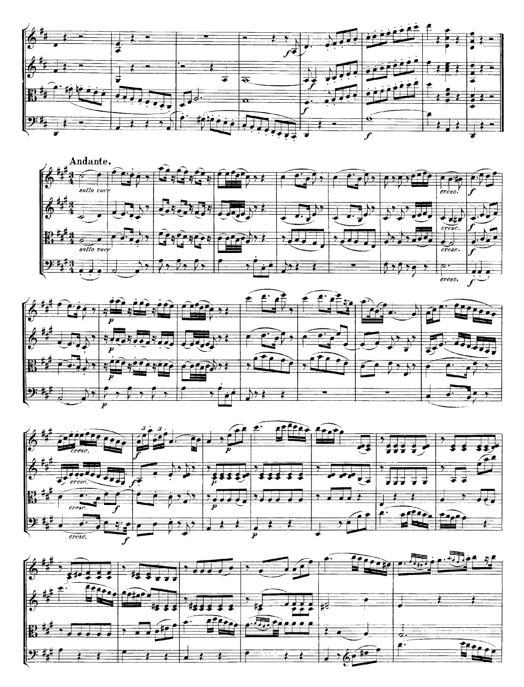 Mozart《Quartet No.21 in D Major,K.575》（总谱）