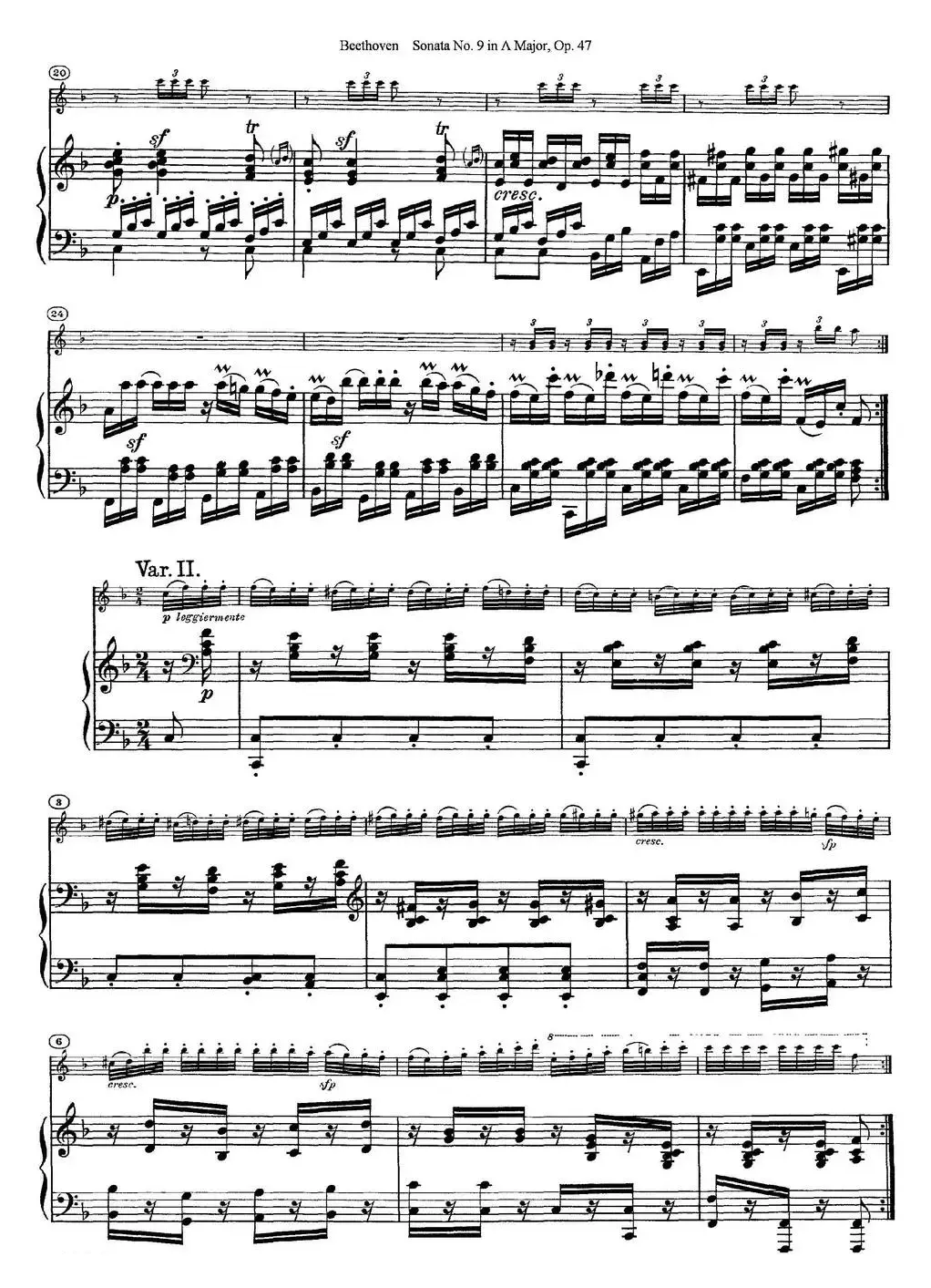 Violin Sonata No.9 in A Major Op.47（小提琴+钢琴伴奏）