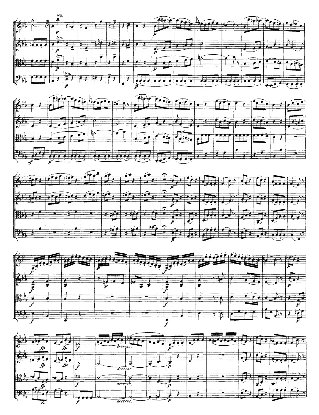 Mozart《Quartet No.16 in Eb Major,K.428》（总谱）