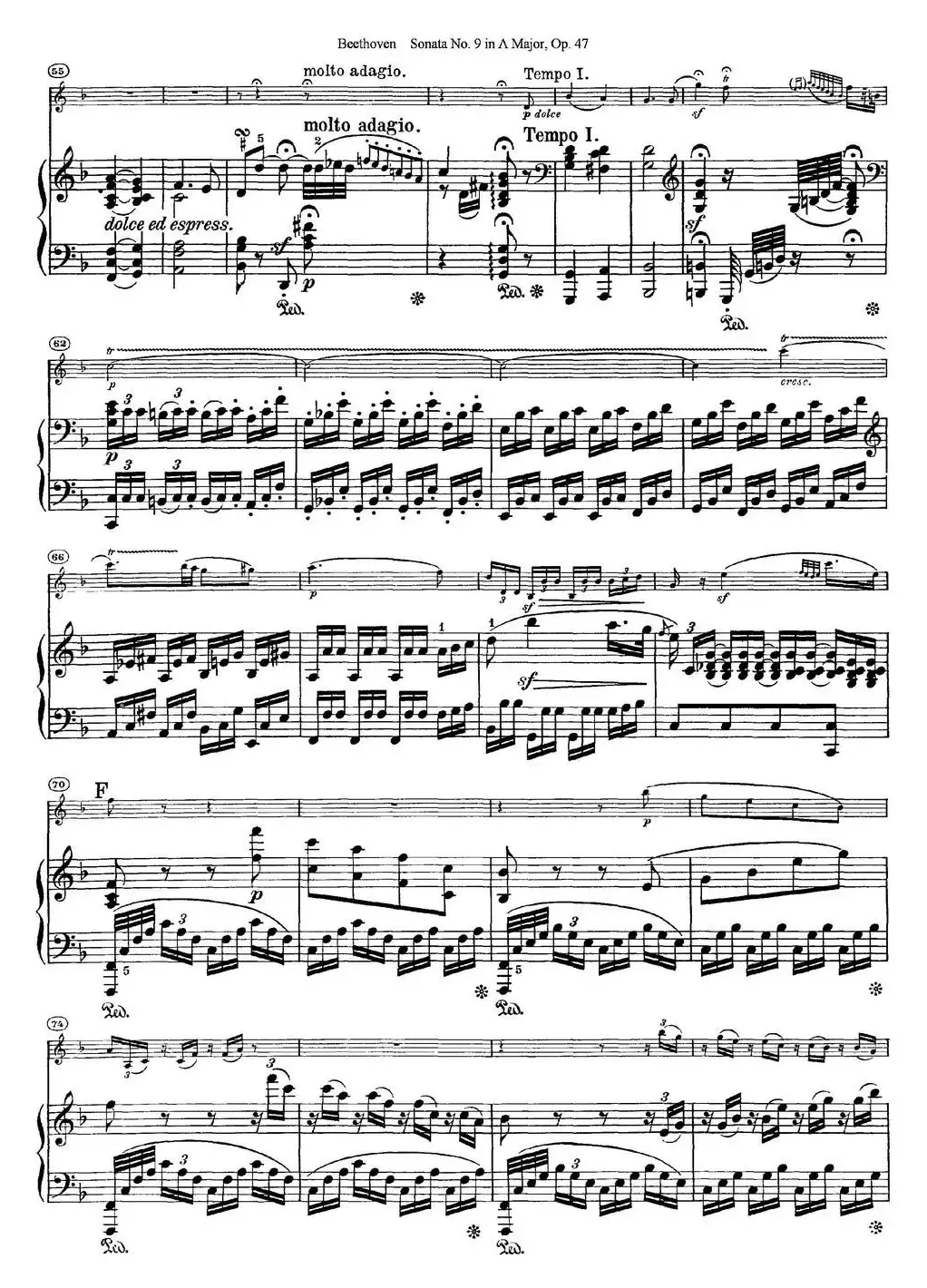 Violin Sonata No.9 in A Major Op.47（小提琴+钢琴伴奏）