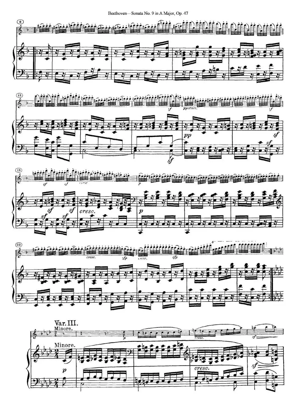 Violin Sonata No.9 in A Major Op.47（小提琴+钢琴伴奏）