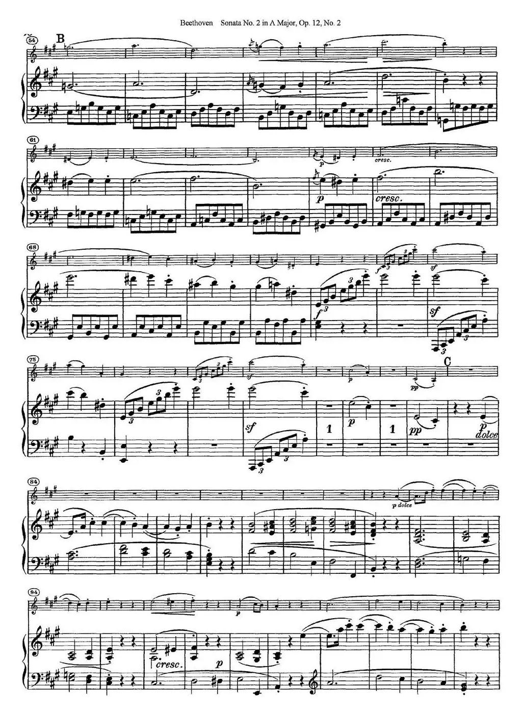 Violin Sonata No.2 in A Major Op.12 No.2（小提琴+钢琴伴奏）