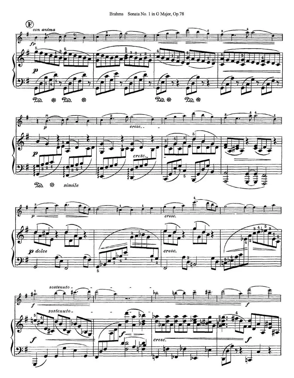 Violin Sonata No.1 in G Major Op.78（小提琴+钢琴伴奏）