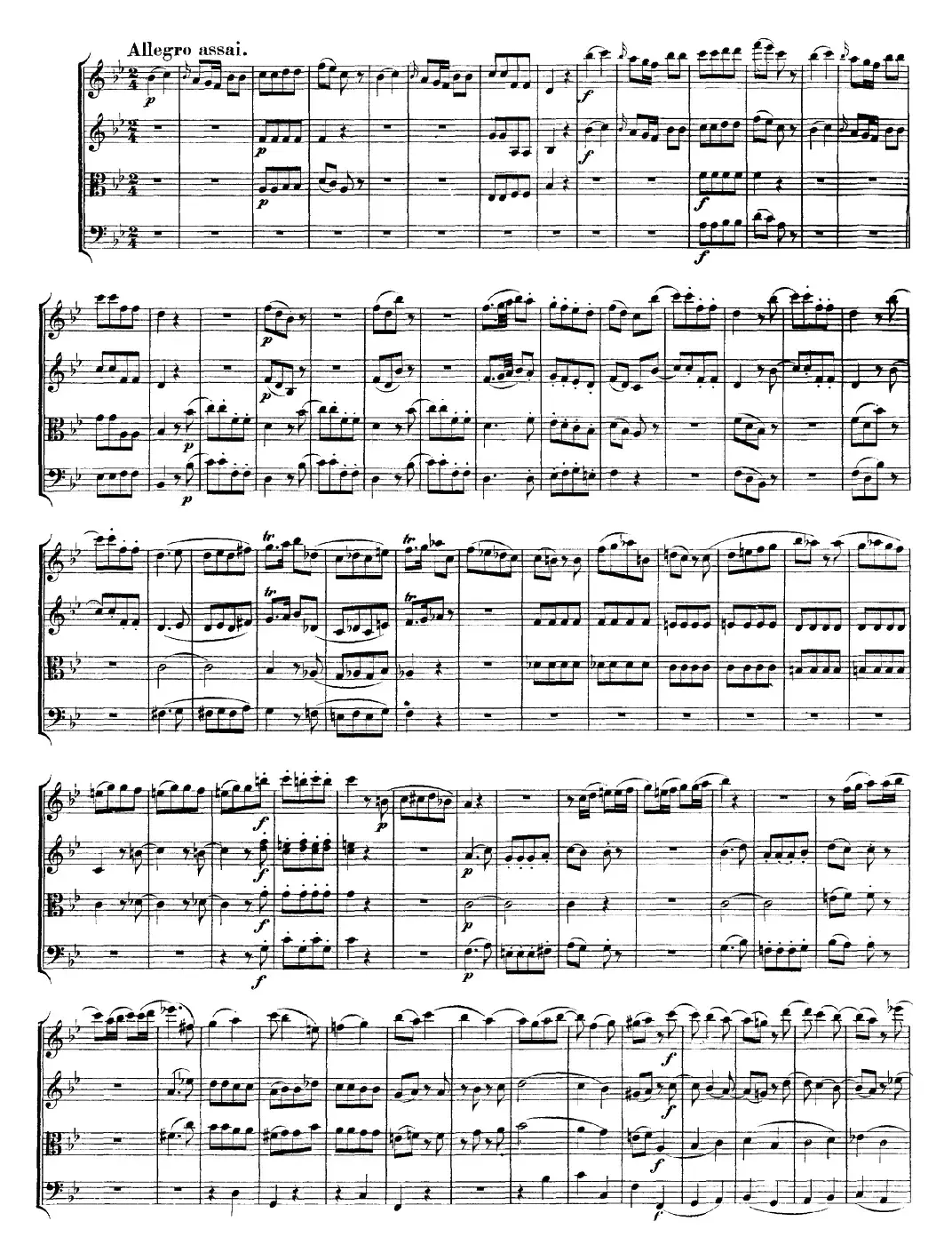 Mozart《Quartet No.17 in Bb Major,K.458》（总谱）