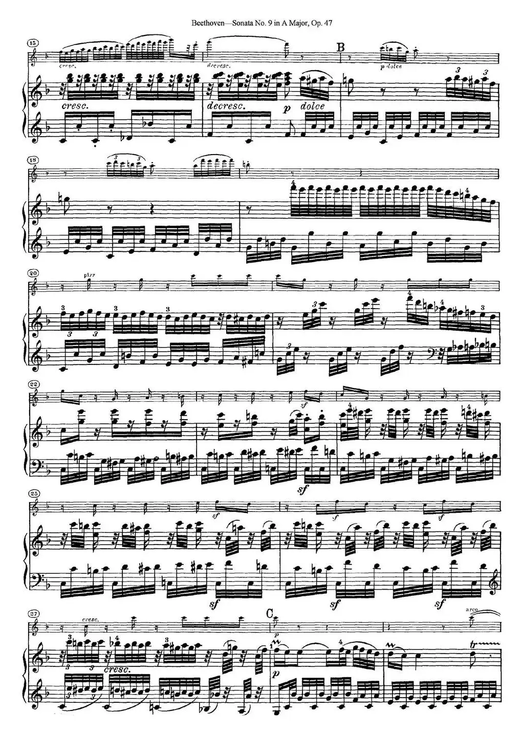 Violin Sonata No.9 in A Major Op.47（小提琴+钢琴伴奏）