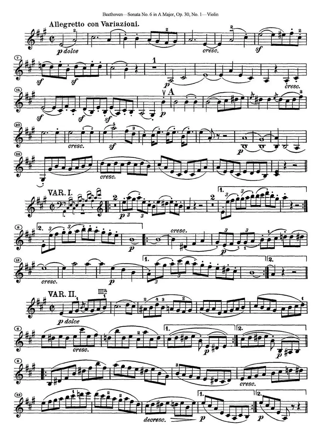 Violin Sonata No.6 in A Major Op.30 No.1