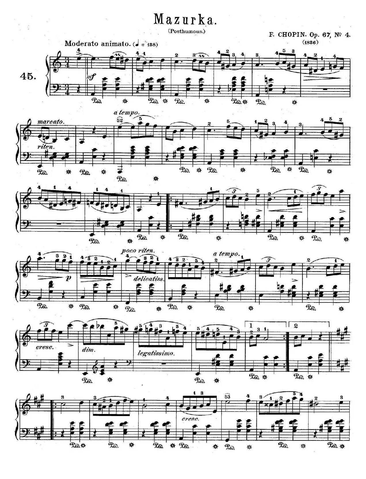 Quatre Mazurkas Op.67 Op.4（4首玛祖卡舞曲·4）