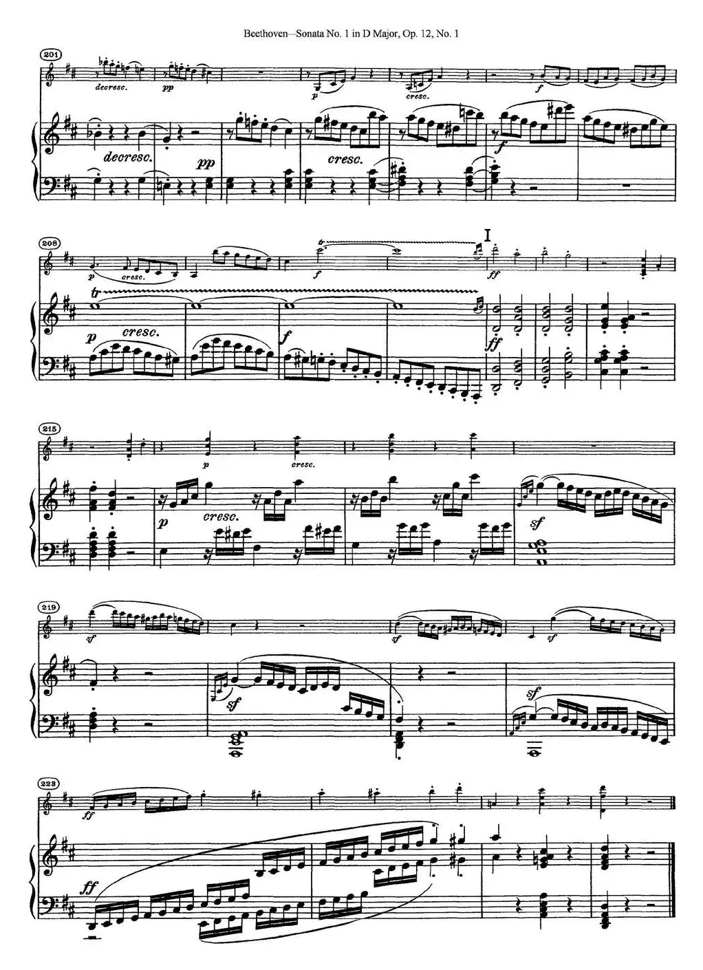 Violin Sonata No.1 in D Major Op.12 No.1（小提琴+钢琴伴奏）