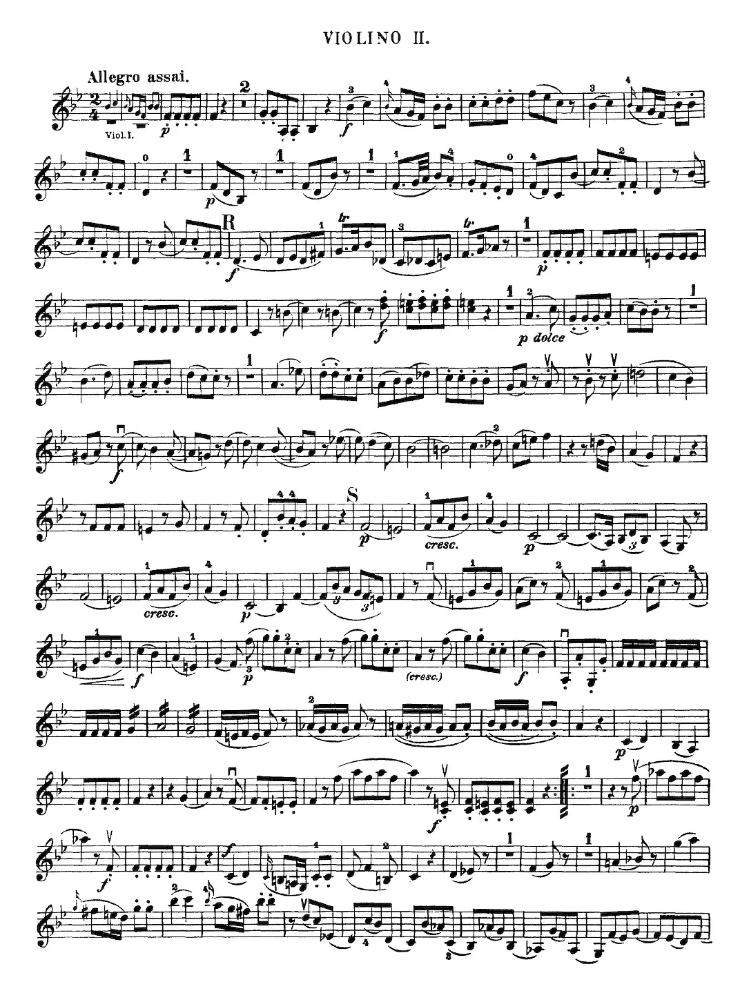 Mozart《Quartet No.17 in Bb Major,K.458》（Violin 2分谱）