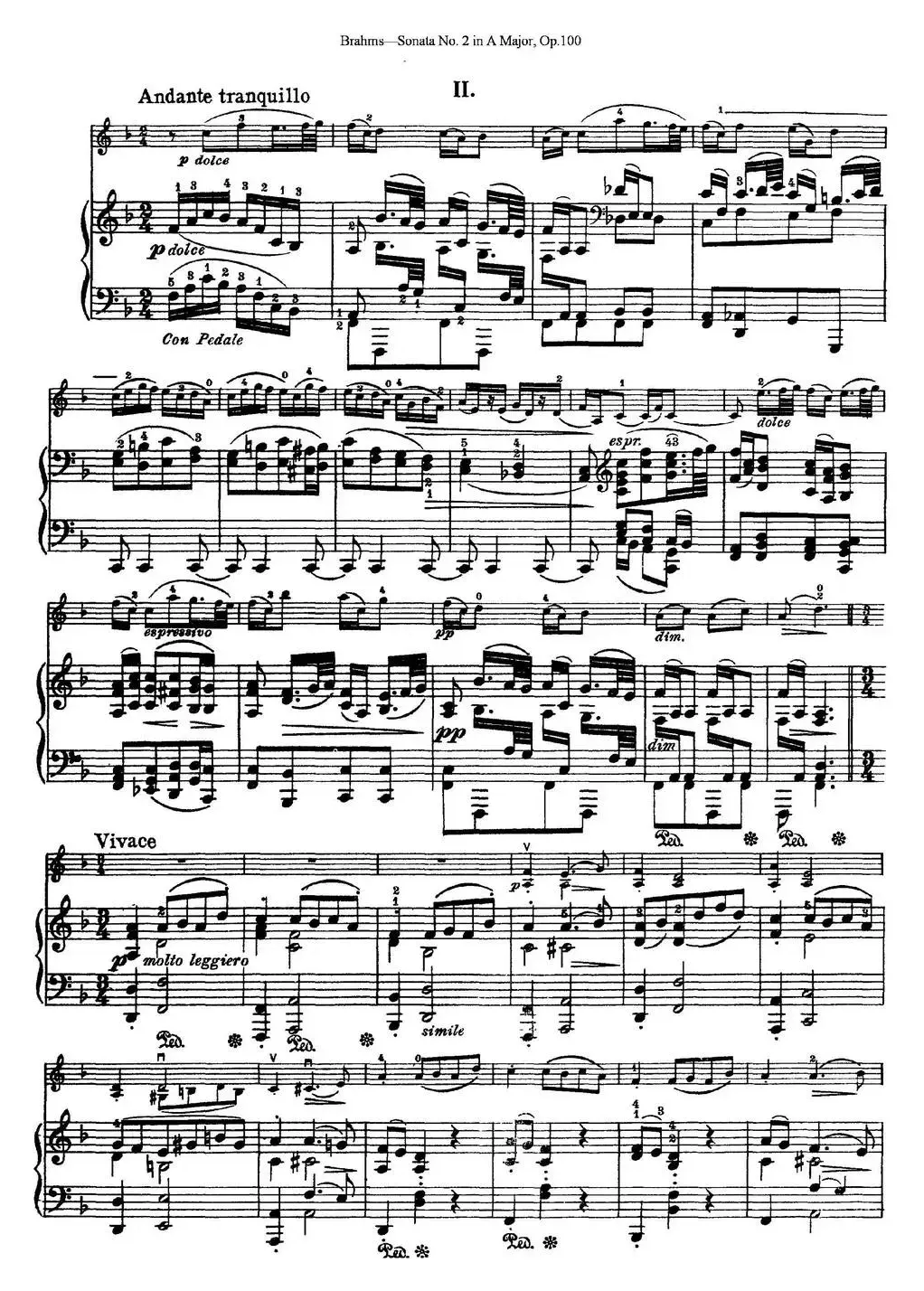 Violin Sonata No.2 in A Major Op.100（小提琴+钢琴伴奏）