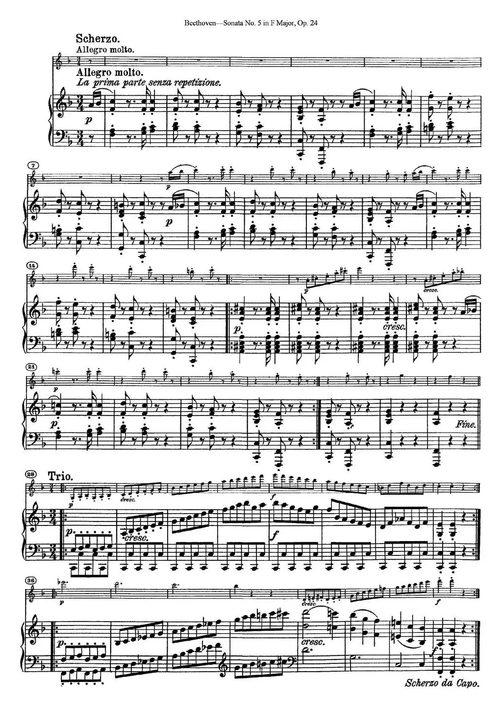 Violin Sonata No.5 in F Major Op.24（小提琴+钢琴伴奏）