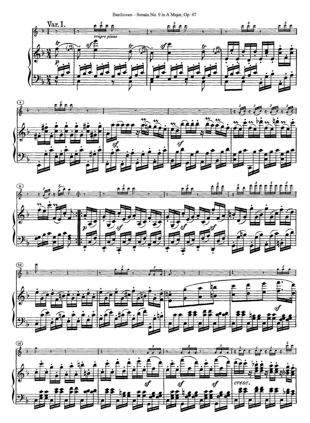 Violin Sonata No.9 in A Major Op.47（小提琴+钢琴伴奏）