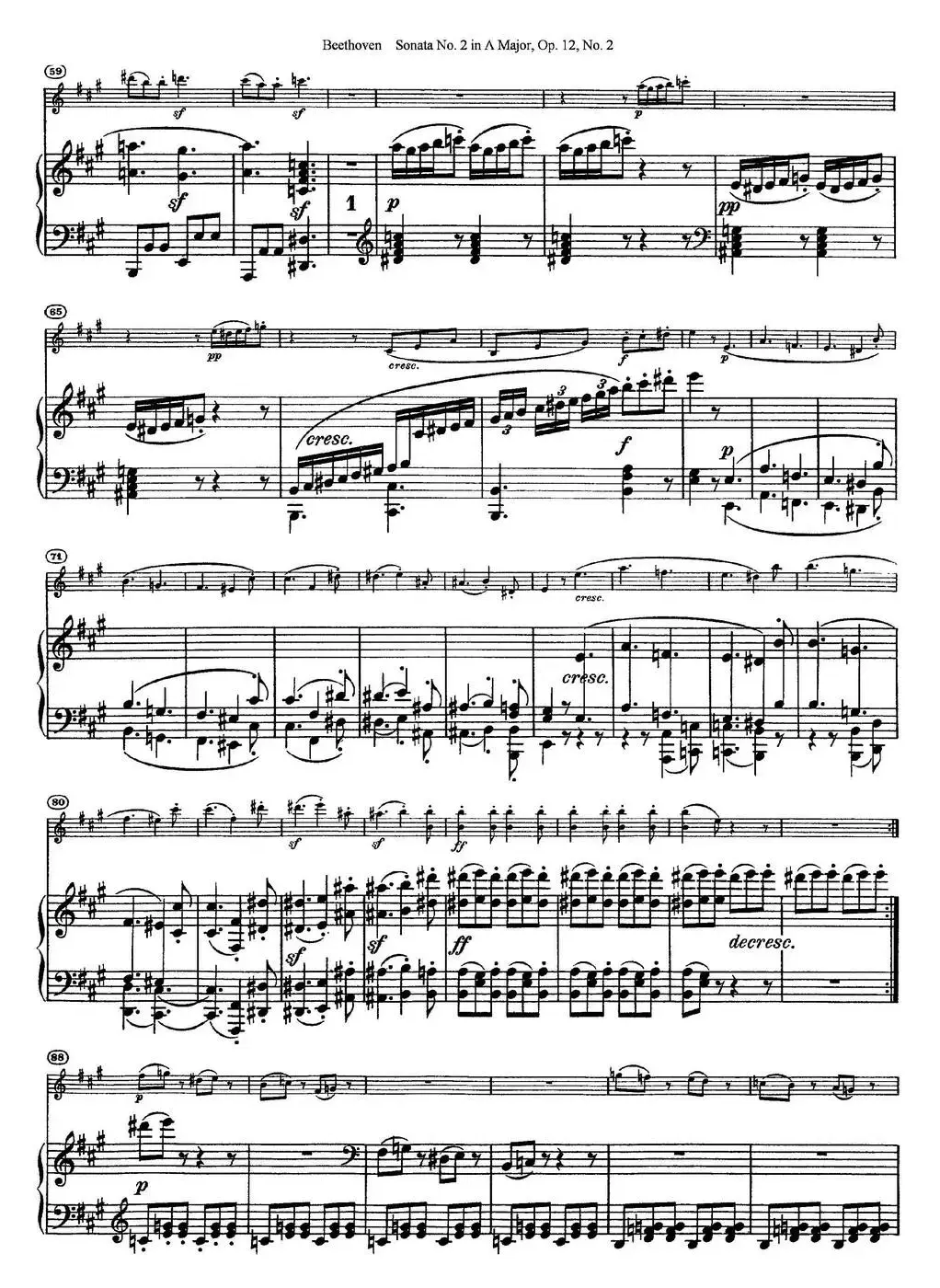 Violin Sonata No.2 in A Major Op.12 No.2（小提琴+钢琴伴奏）