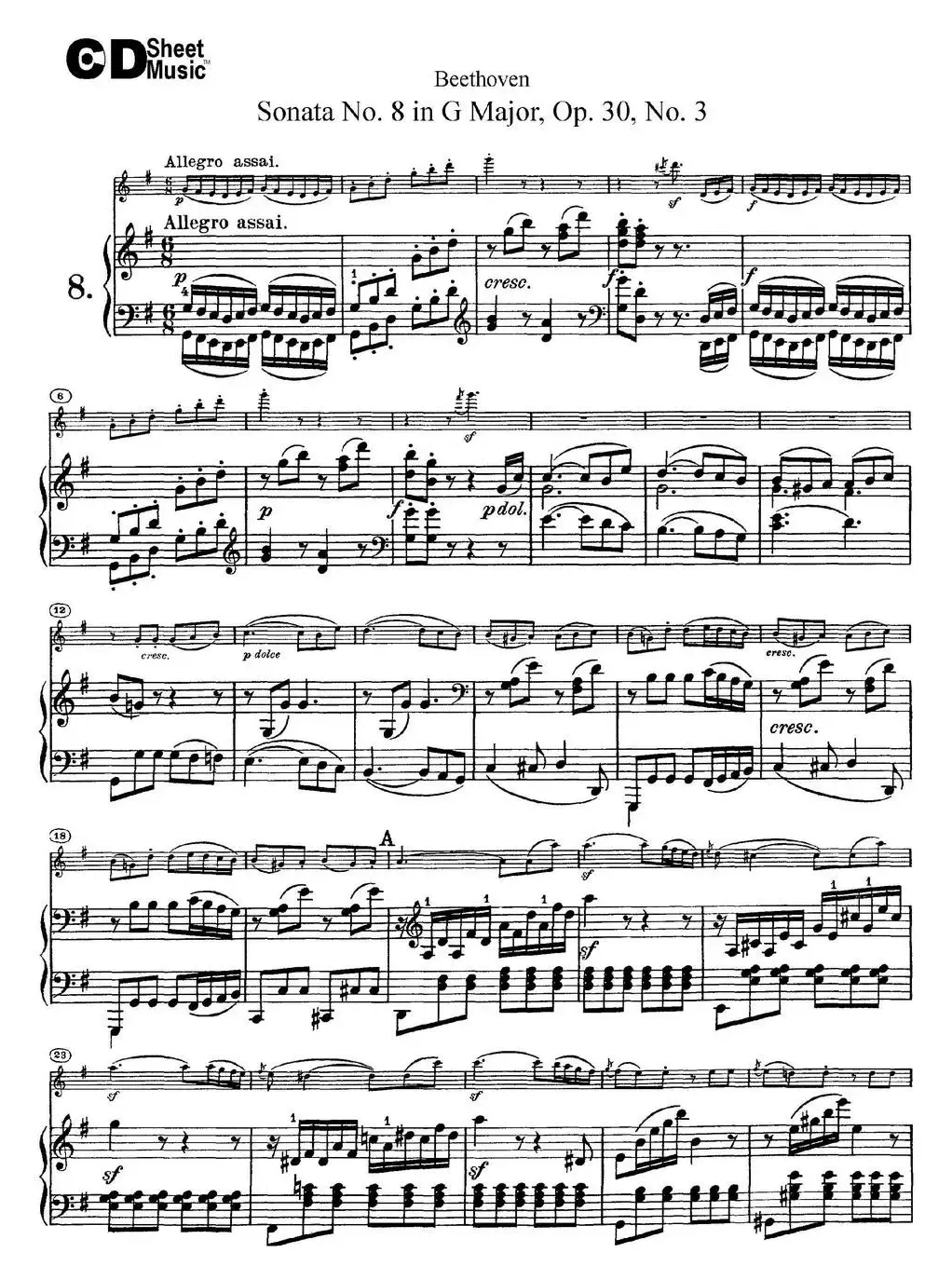 Violin Sonata No.8 in G Major Op.30 No.3（小提琴+钢琴伴奏）