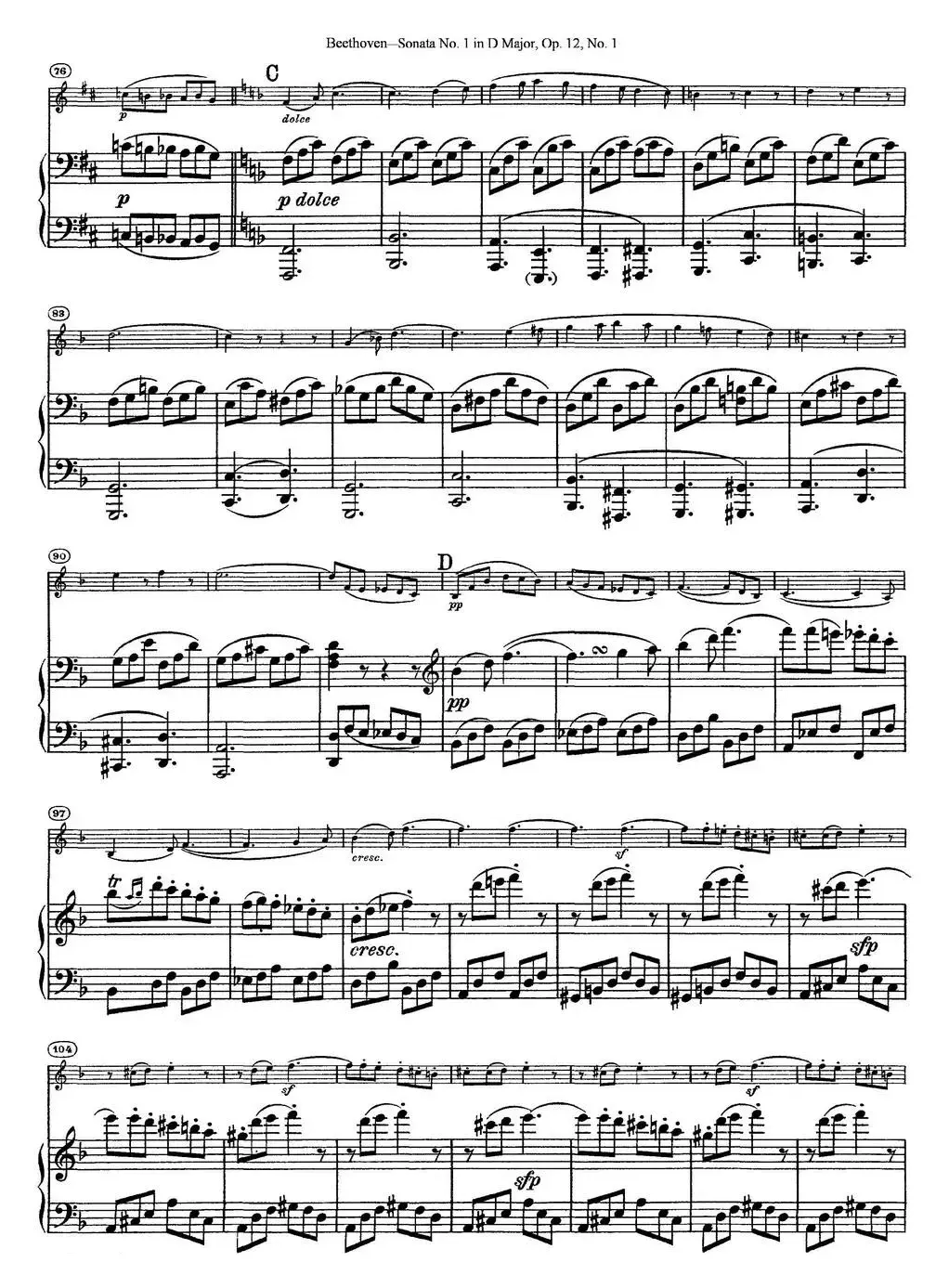 Violin Sonata No.1 in D Major Op.12 No.1（小提琴+钢琴伴奏）