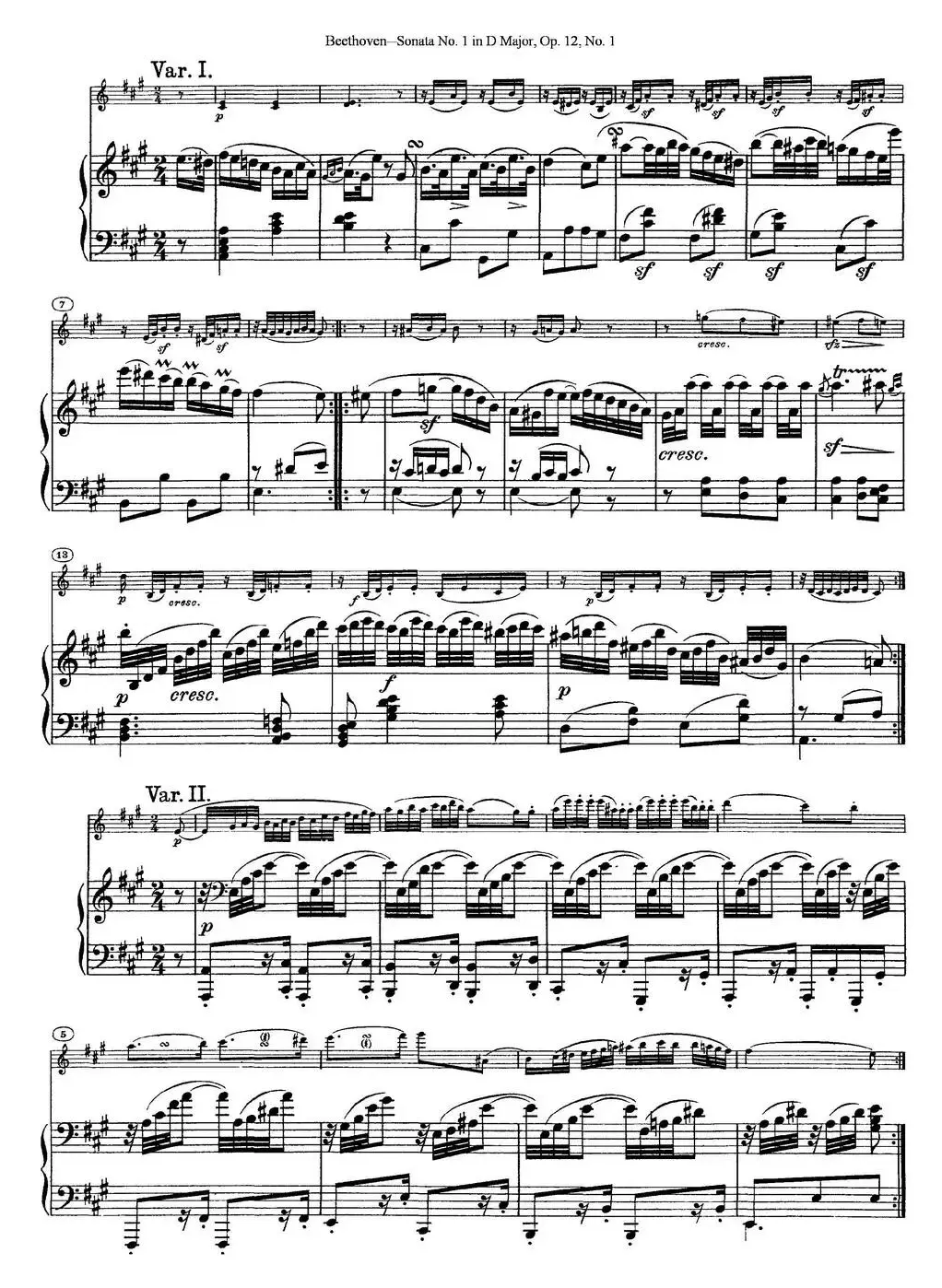 Violin Sonata No.1 in D Major Op.12 No.1（小提琴+钢琴伴奏）