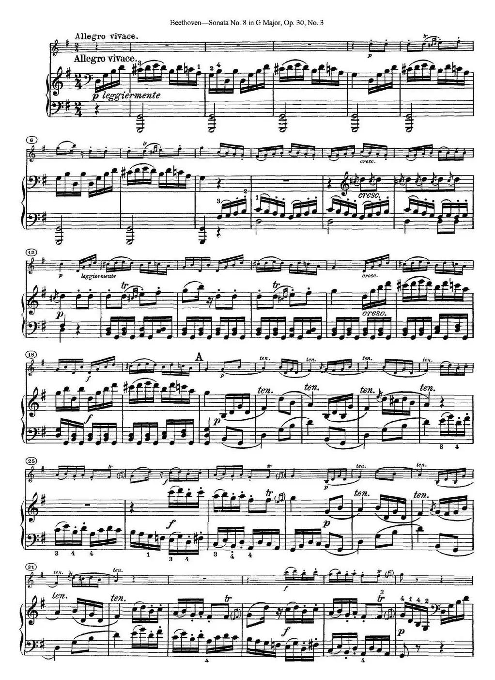 Violin Sonata No.8 in G Major Op.30 No.3（小提琴+钢琴伴奏）