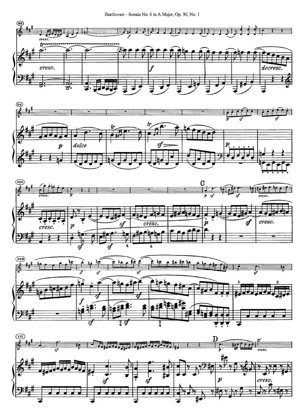 Violin Sonata No.6 in A Major Op.30 No.1（小提琴+钢琴伴奏）