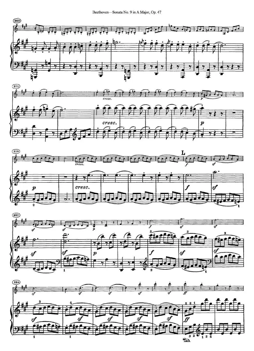 Violin Sonata No.9 in A Major Op.47（小提琴+钢琴伴奏）