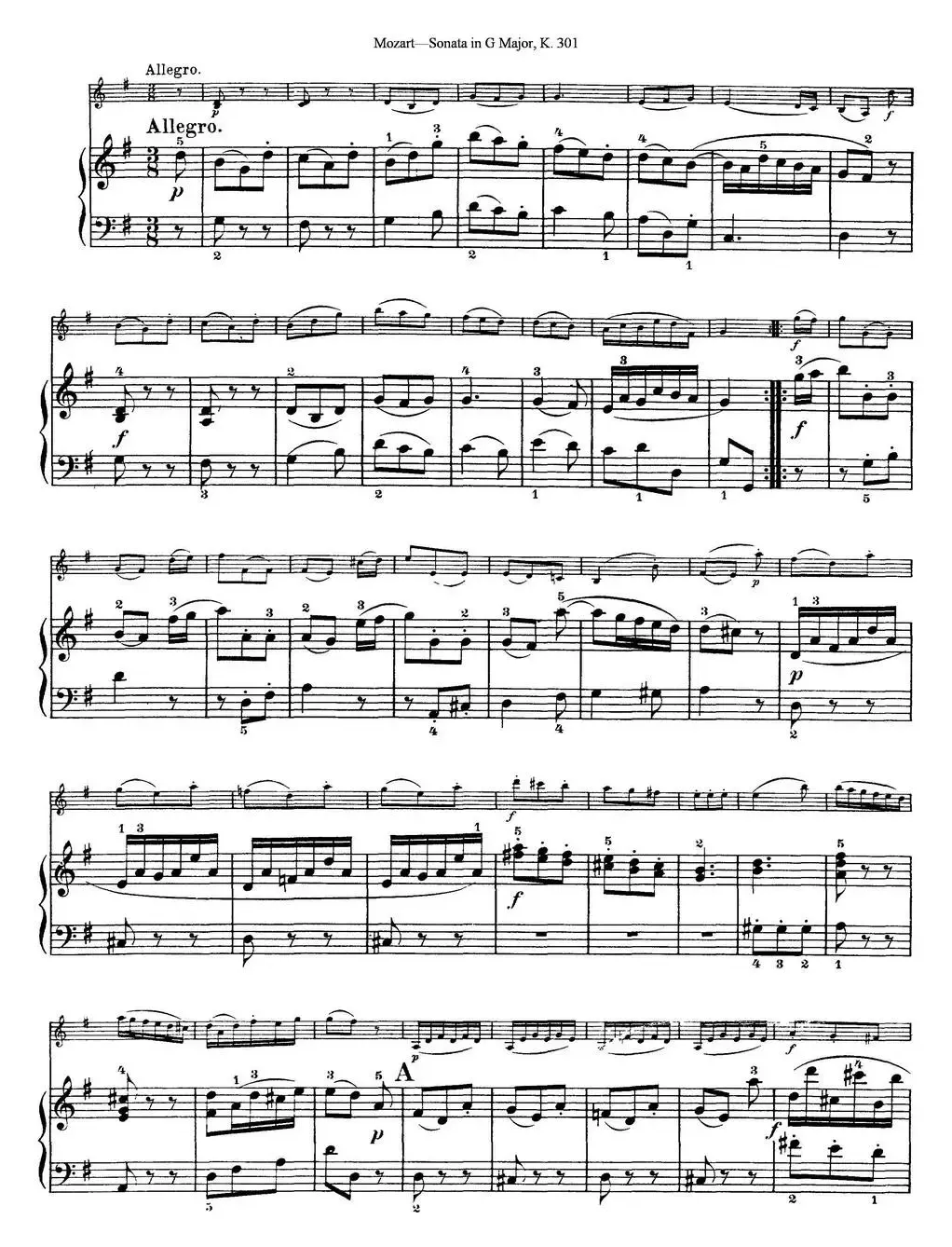 Violin Sonata in G Major K.301（小提琴+钢琴伴奏）